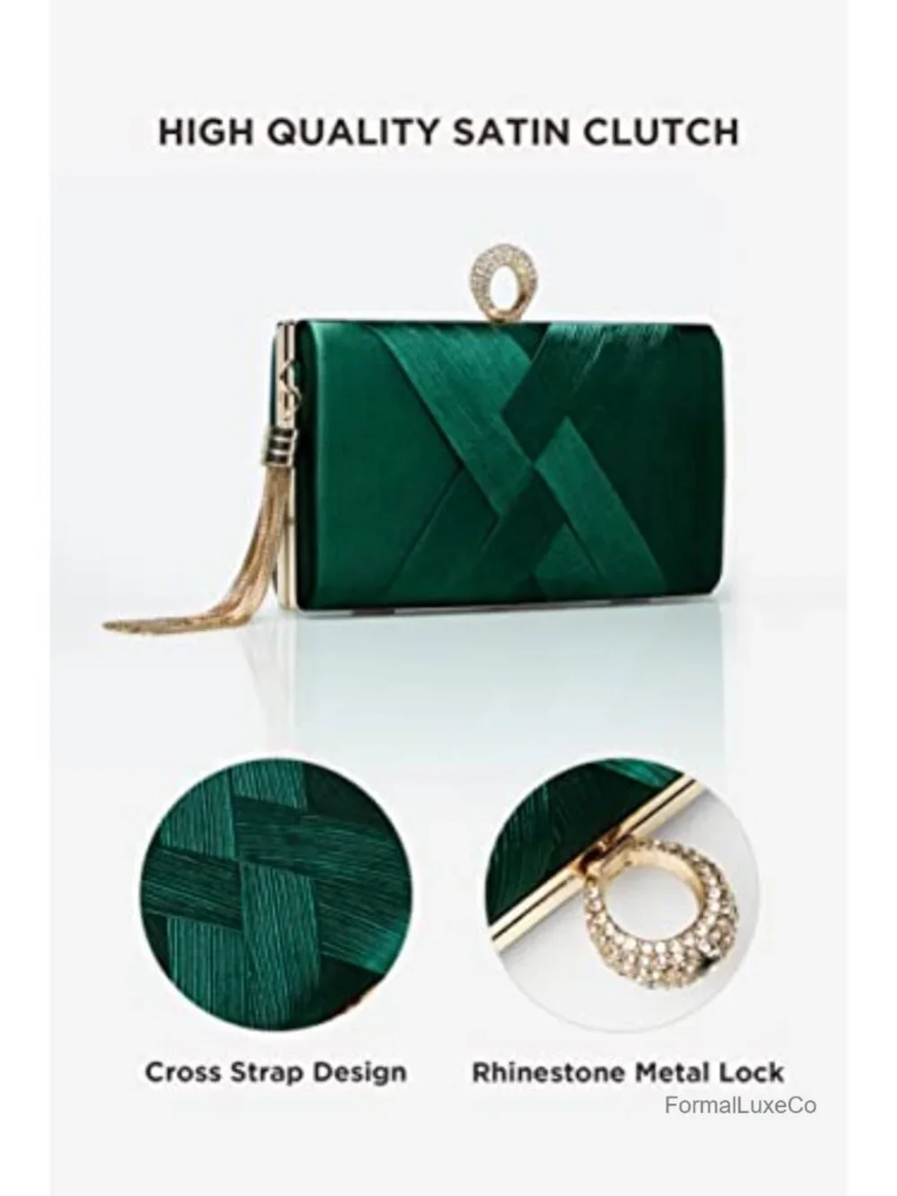 Rhinestone Satin Clutch Evening Bag with Tassel Chain Strap